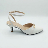 White Pointed Ankle-Strap Kitten Heels