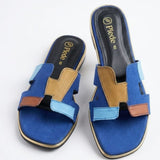 Blue Colorblock Suede Slide