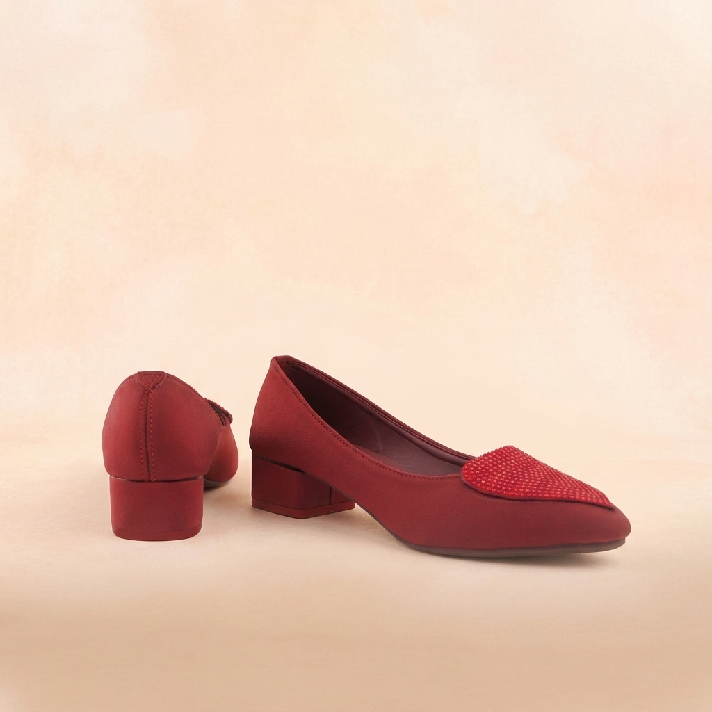 Maroon Rhinestone Pointed-Toe Pumps