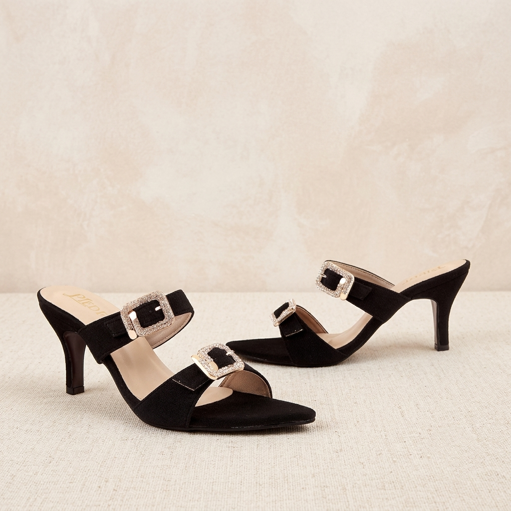 Black Suede Buckle Heels