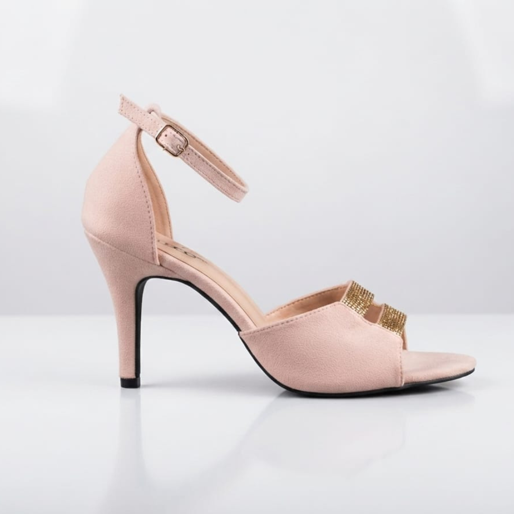 Baby Pink Heels With Gold Straps
