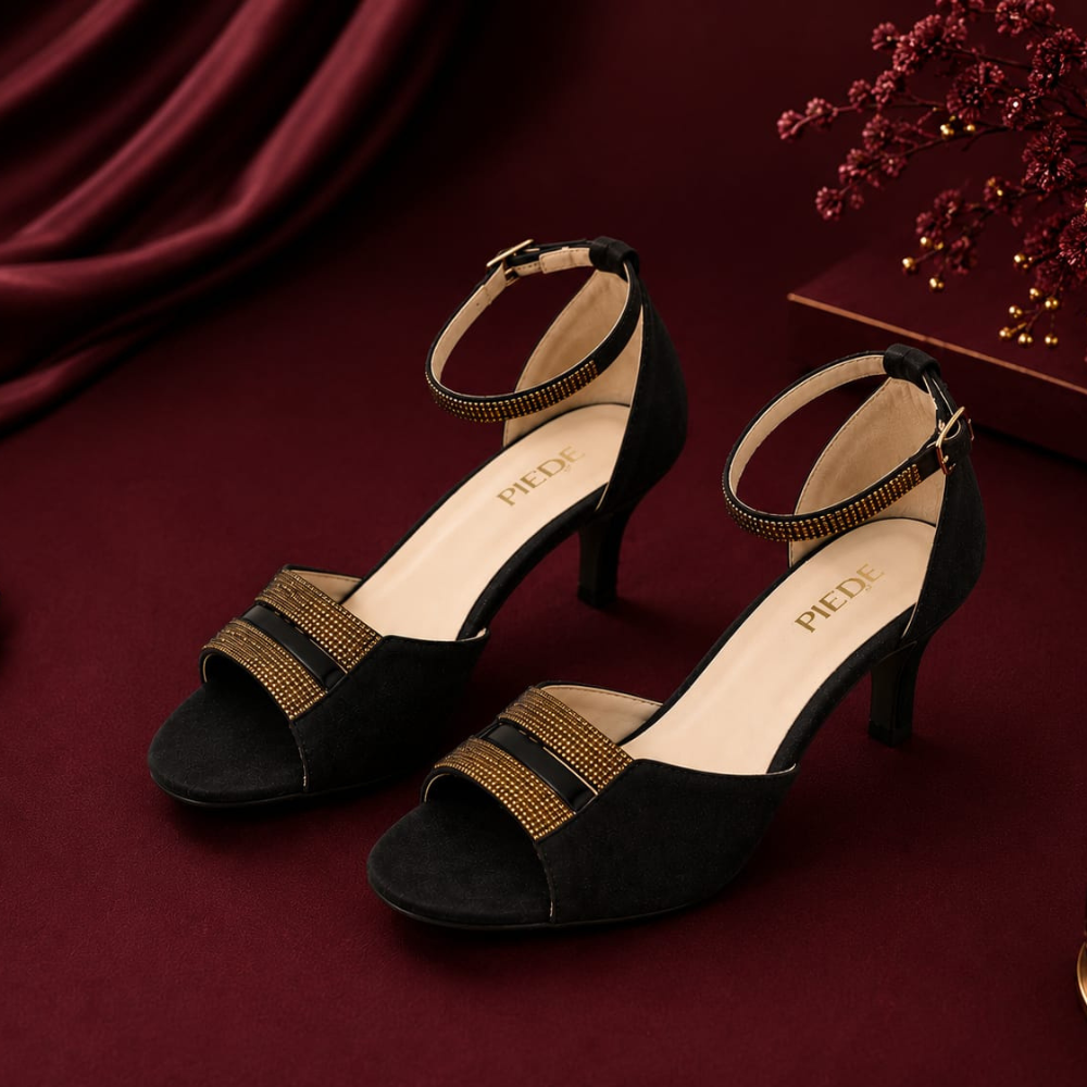 Black Heels With Gold Straps