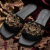 Black Suede Embroidered Leather Flats