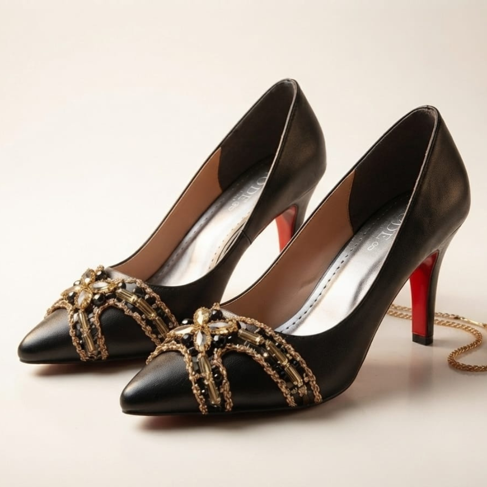 Black Handmade Stone Embelloshed Shoes