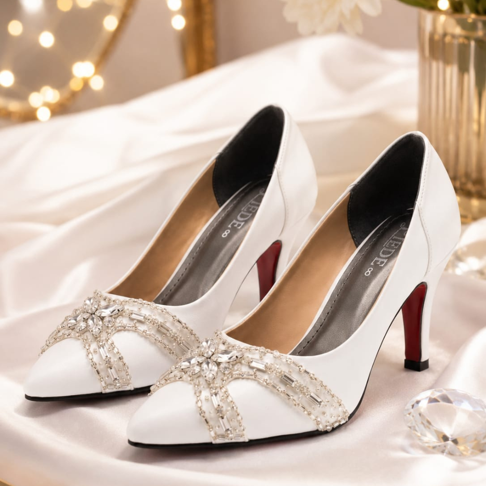 White Handmade Stone Embelloshed Shoes