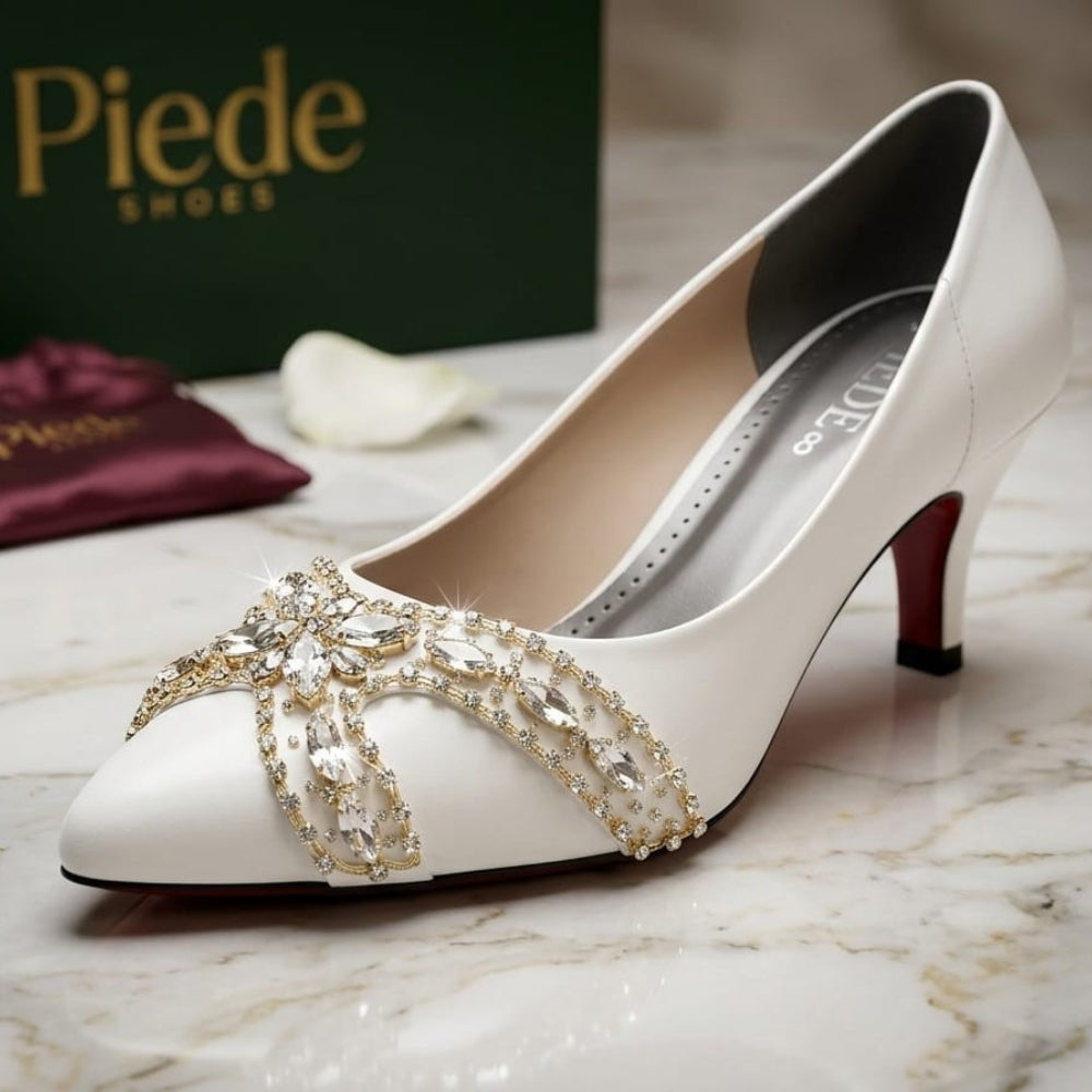 White Handmade Stone Embelloshed Shoes