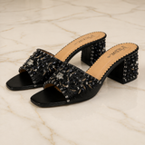 Bridal Handmade Black Crystal Block Heel