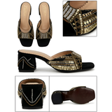 Bridal Black Zardozi Handmade Block Heels
