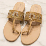 Cream Embroidered Toe-Ring Flats