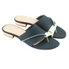 Dark Green Stone-Embellished Toe-Loop Flat