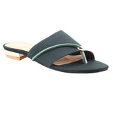 Dark Green Stone-Embellished Toe-Loop Flat