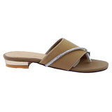 Beige Stone-Embellished Toe-Loop Flat