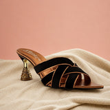 Black Velvet Criss-Cross Jewelled Heel