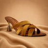 Camel Velvet Criss-Cross Jewelled Heel