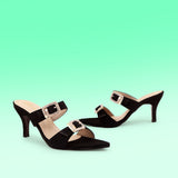 Black Suede Buckle Heels