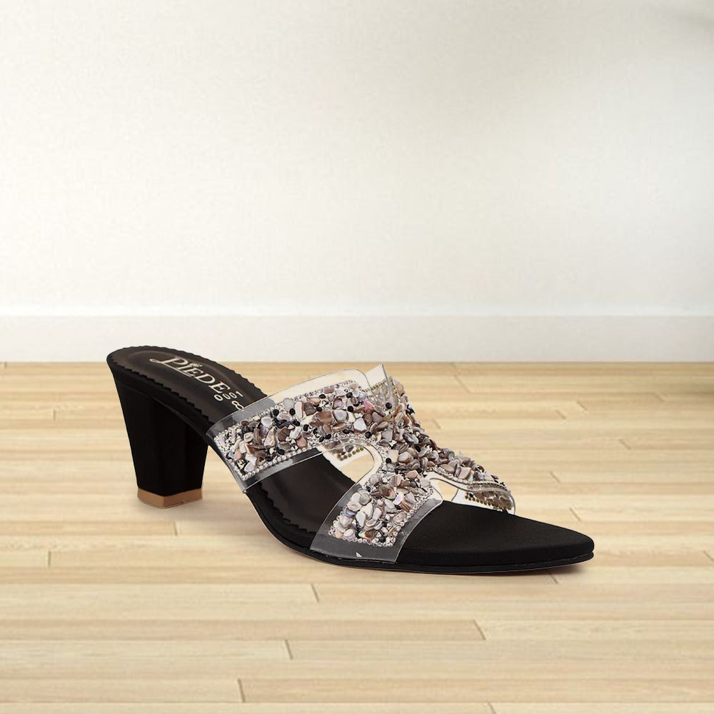 Black Stone-Embellished Heels