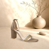 Cream Embellishment Heels Sandal