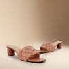 Peach Woven Square-Toe Heels
