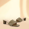 Green Woven Square-Toe Heels