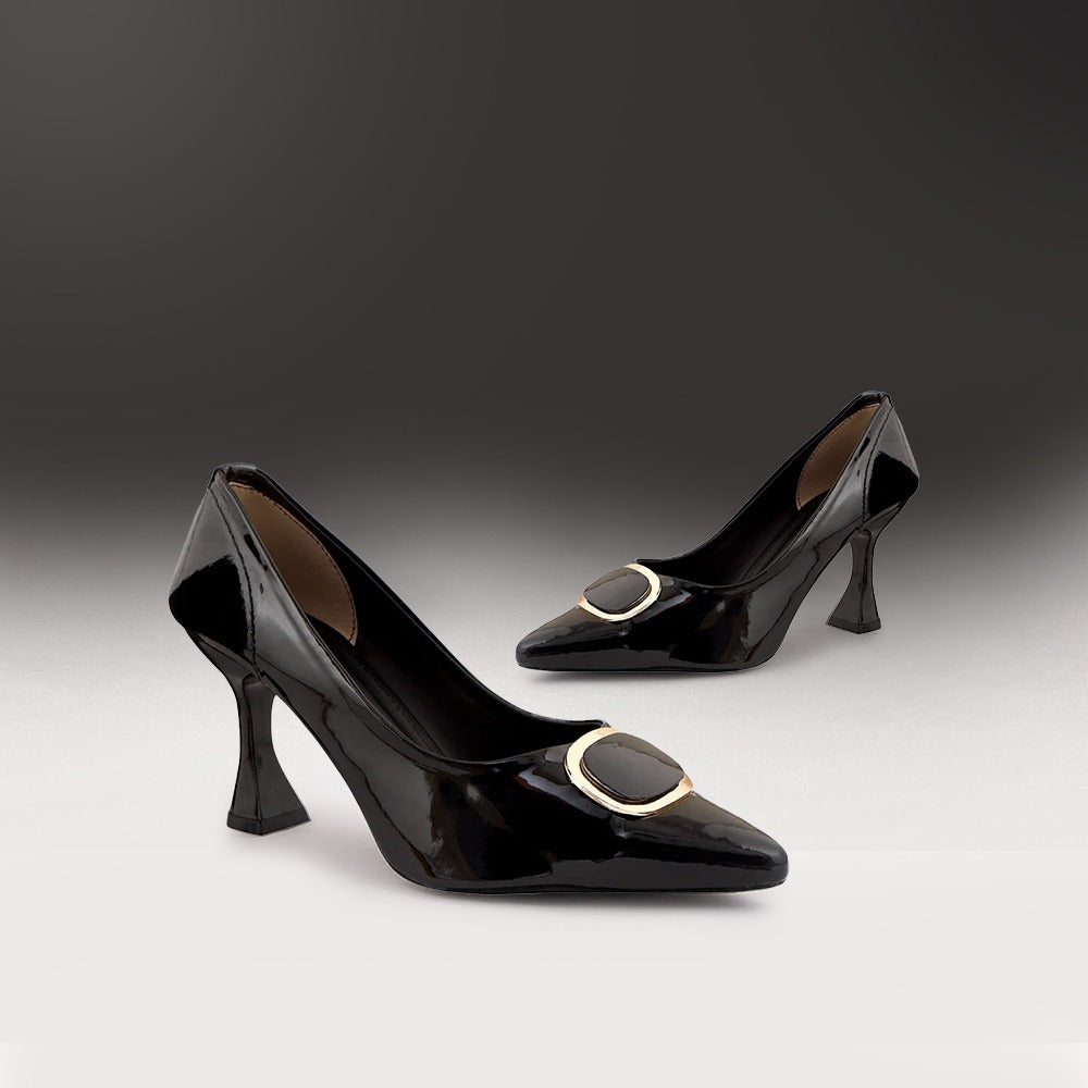 Black Patent Buckle Pump Heels