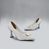 White Patent Buckle Court Shoes