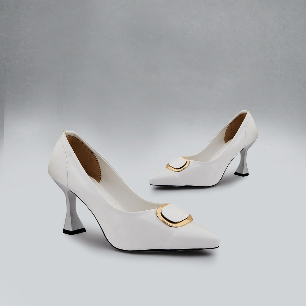 White Patent Buckle Pump Heels