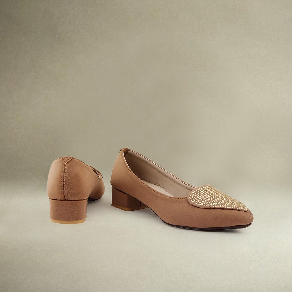 Cream Rhinestone Pointed-Toe Pumps