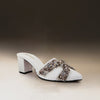 White Stone-Embellished Heeled Mules
