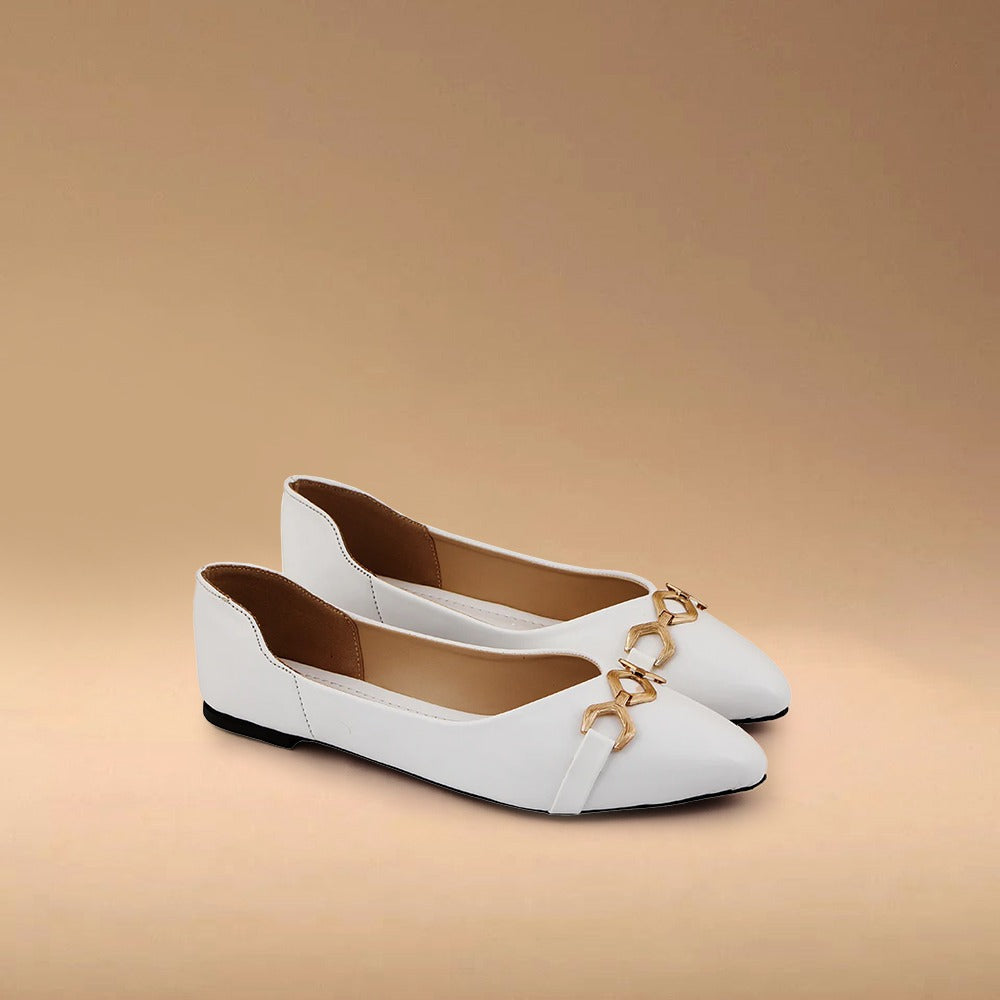 White Pointed Toe Slip-On Pumps