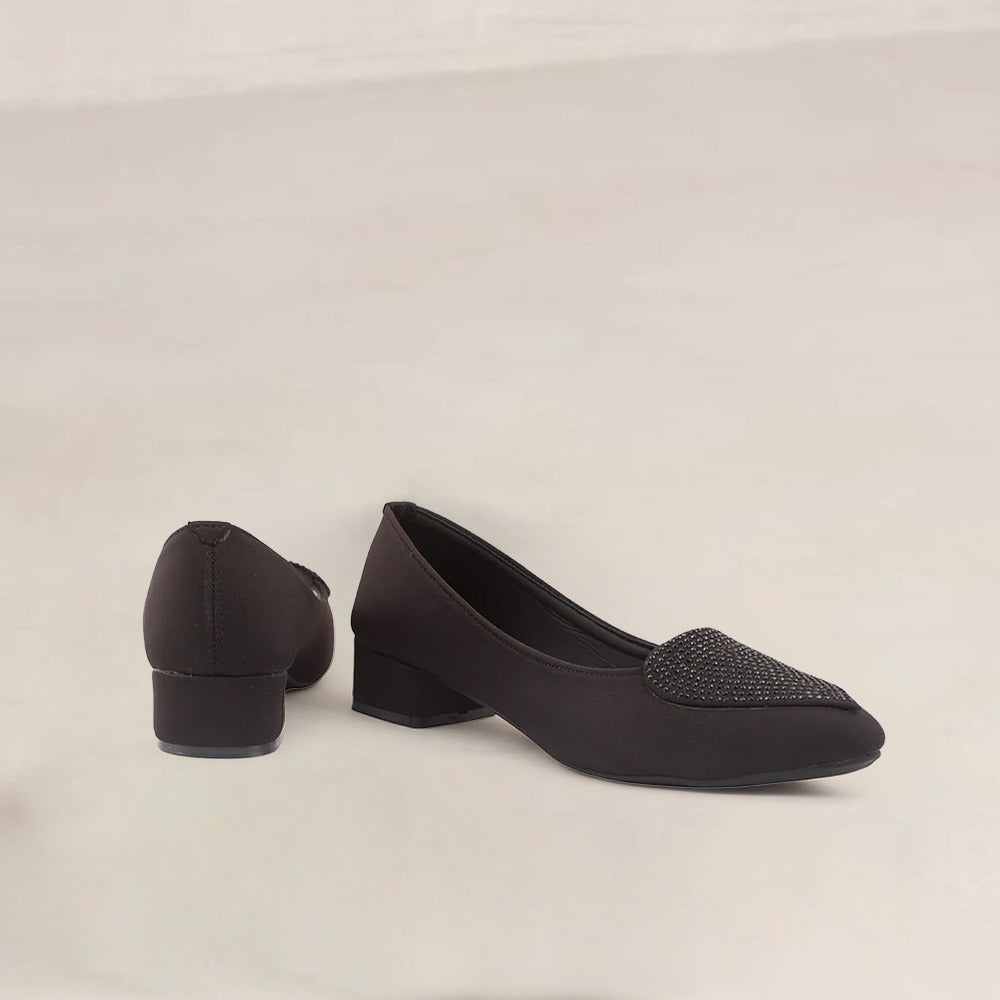 Black Rhinestone Pointed-Toe Pumps