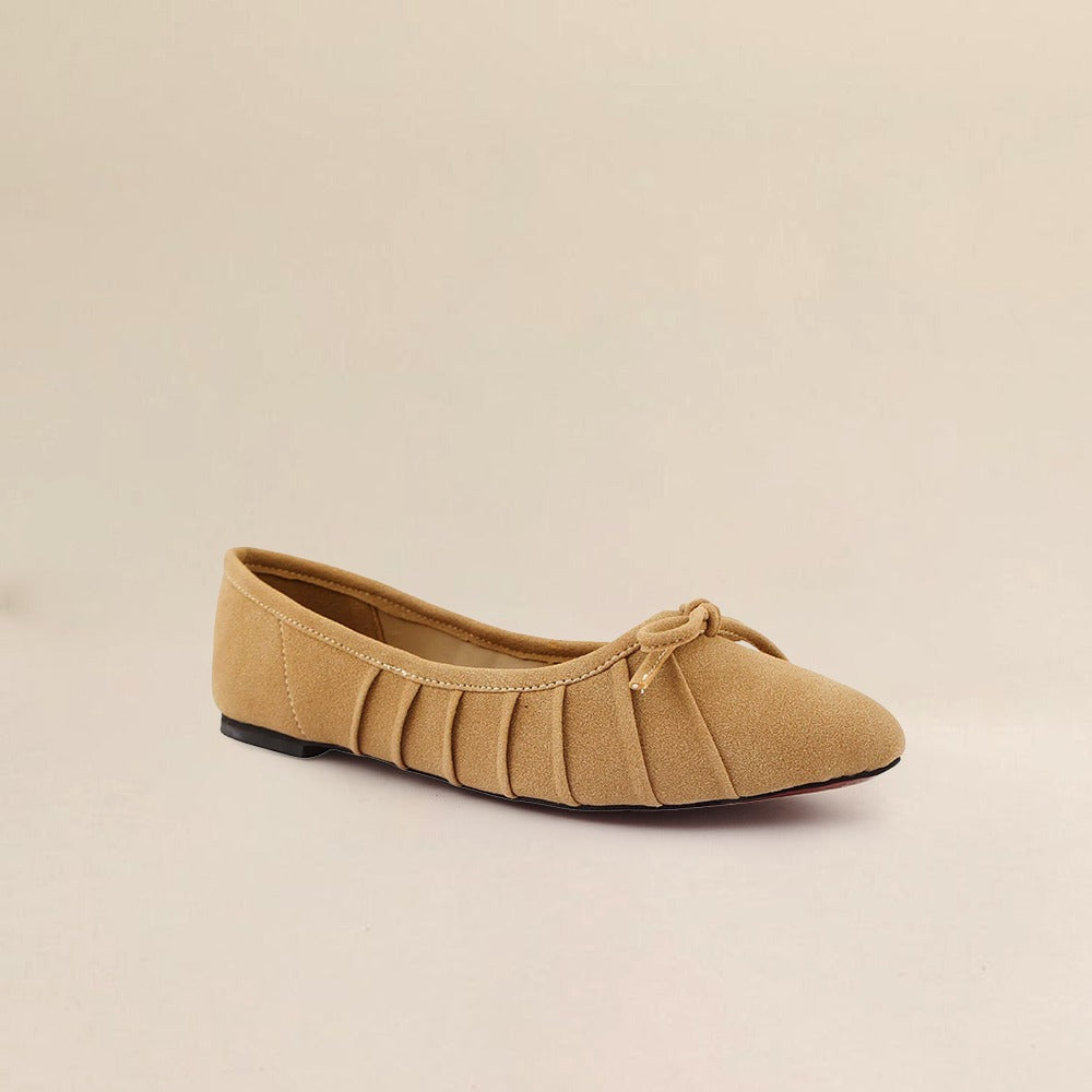 Cream Suede Flat Pumps