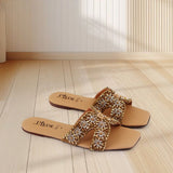 Brown Golden-Embroidered Leather Flats