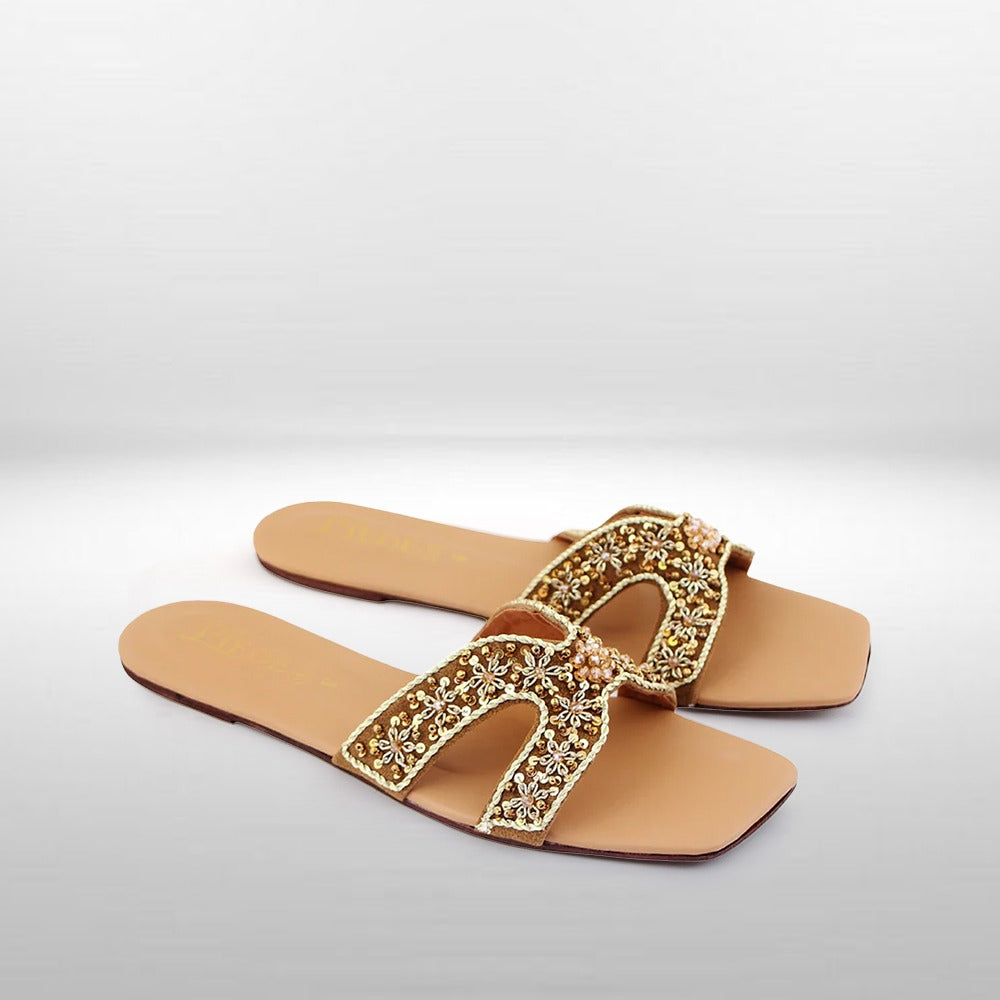Cream Embroidered Leather Flats