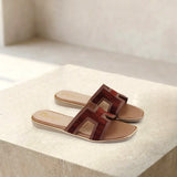 Brown Textured H-Strap Flat