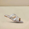 Silver Croc-Pattern Slides