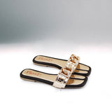 Black Croc Chain-Strap Flats