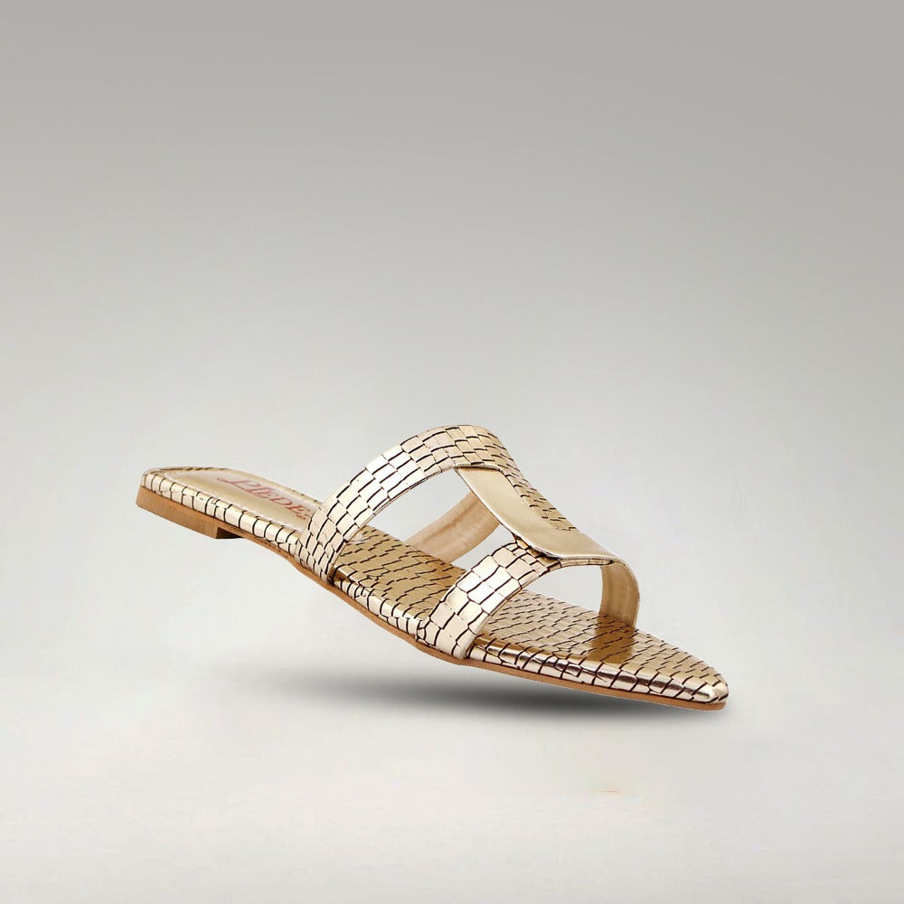 Golden Croc-Pattern Slides