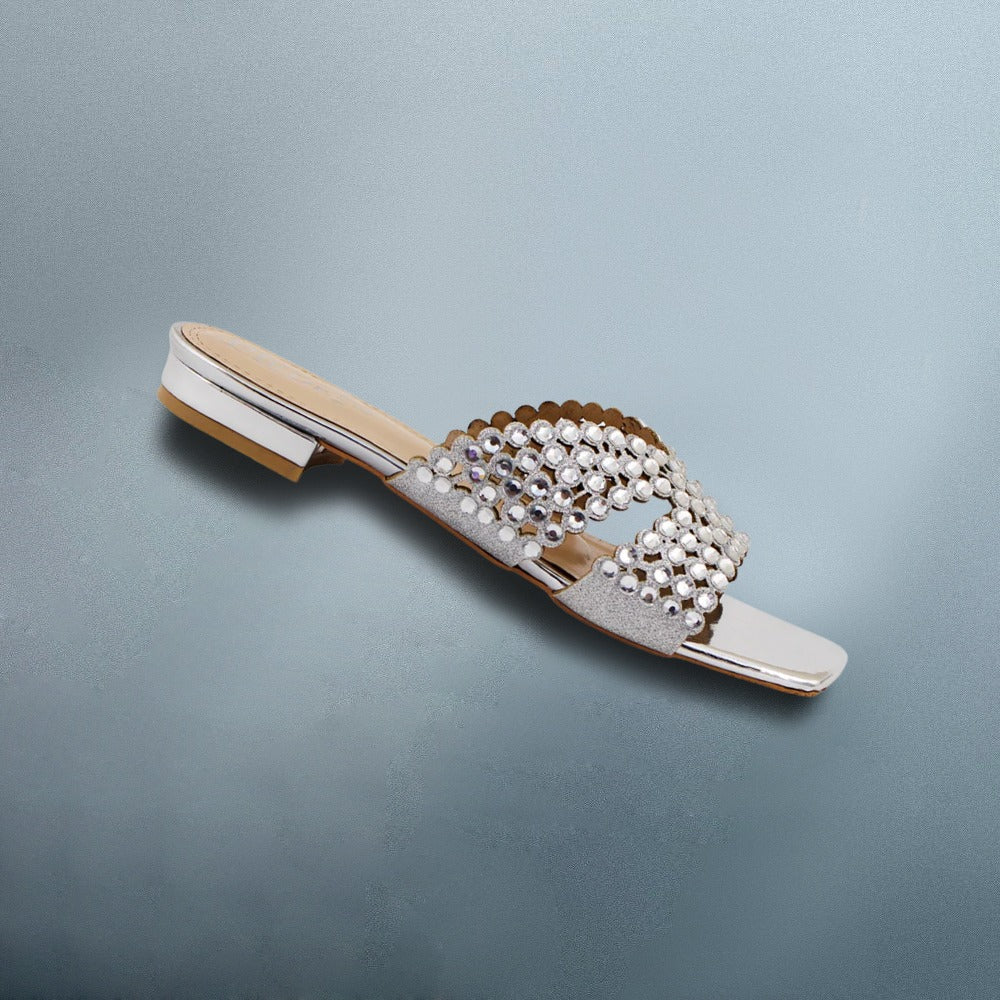 Silver Stone-Embellished Flats