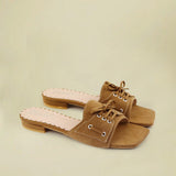 Brown Lace-Up Suede Flat