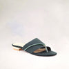 Dark Green Stone-Embellished Toe-Loop Flat