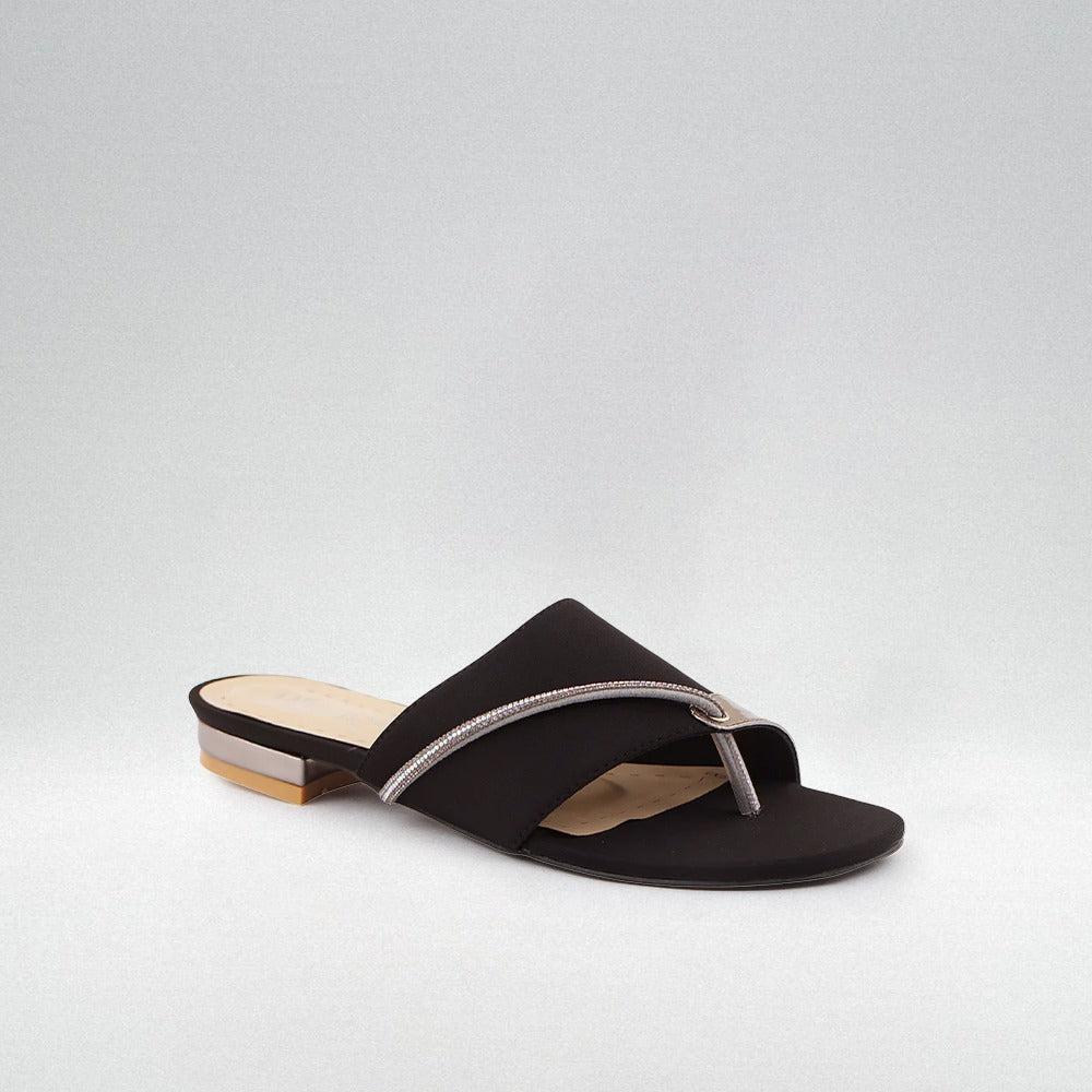 Black Stone-Embellished Toe-Loop Flat