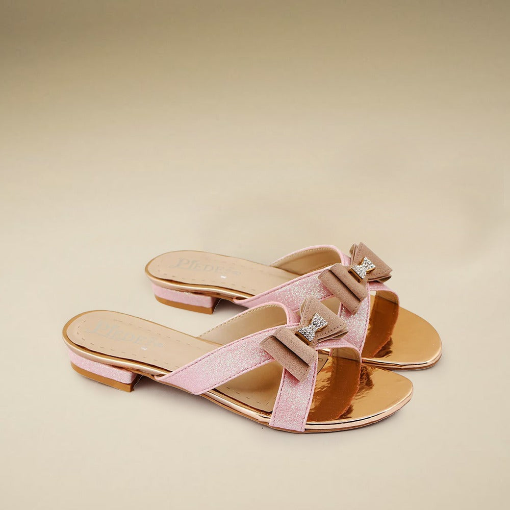 Pastel Pink Glitter Bow Flat