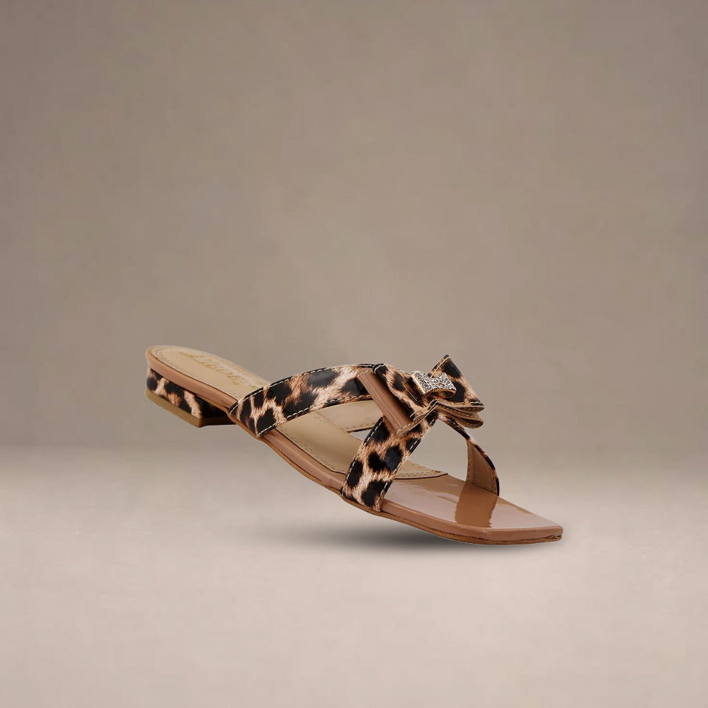 Mustard Leopard Print Bow Flat