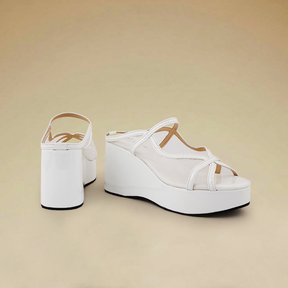 White Noir Mesh Wedges