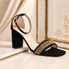 Black Ornamented Heels Sandal